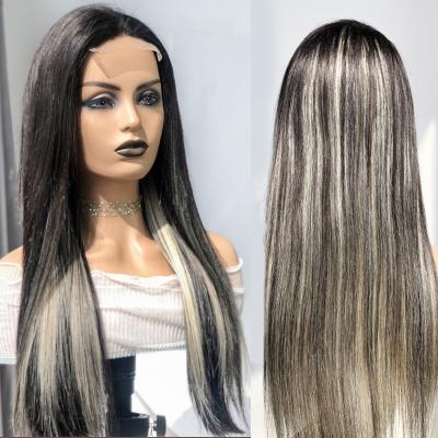 China Brazilian Virgin Straight/Body Wave Cuticle Aligned Hair Vendors 1B/GREY Ombre Highlight 180% HD Transparent 4x4 Lace Closure Hair Wigs for sale