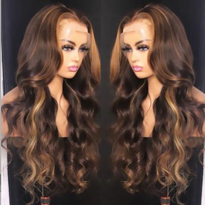 China Whosale Silky Straight Ombre Wave Highlight Lace Wigs Pre Plucked HD Lace Wigs Transparent Frontal Virgin Raw Cuticle Aligned Hair Wig for sale