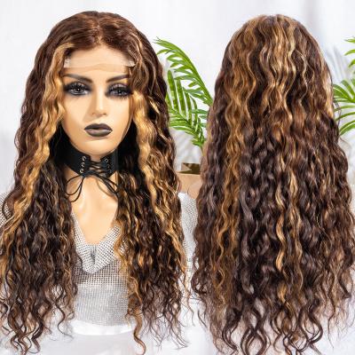 China All Textures Can Be Customized Glueless Highlight 26inch Water Wave Hair Wigs, Brazilian Lace Front Wig, Natural Hairline Virgin Pre Plucked Lace Frontal Wigs for sale