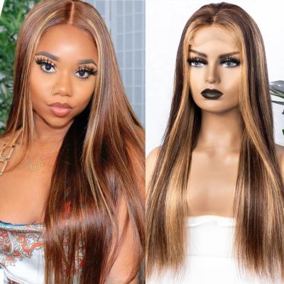 China All Textures Can Be Customized Straight Highlight Honey Brown Color Full Lace Front Wig HD Virgin Brazilian Hair Highlight Wig Frontal Transparent Hair for sale