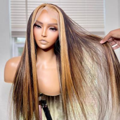 China Straight Highlight Hair Brown Color Wigs For Women Ombre Lace Front Wig Highlight Brazilian Human Hair Straight Wigs for sale