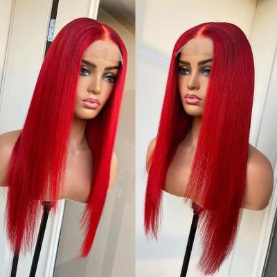 China ALL TEXTURE 5x5 Lace Closure Wigs 10A Straight Red Colored Lace Front Wigs PrePlucked 30