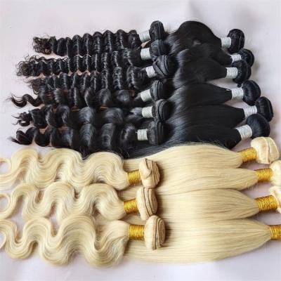 China ALL TEXTURE Brazilian Straight Hair Bundles With Closure Deep Wave 613 Blonde Hair Extensions 8-30 Inch Natural Black Hair Weave for sale