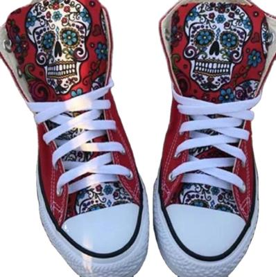 China Women's Round Sneaker Sugar Skull Full Print Chuck Top Lace Up Flat Red White Canvas Sneakers Christmas Present Christmas Gift for sale