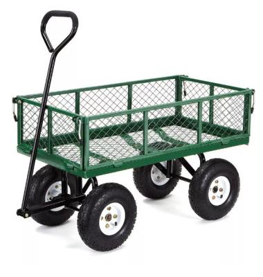 China Four-Wheel Mesh Platform Steel Dump Truck Trolley for Garden Tools 500LBS Capacity for sale