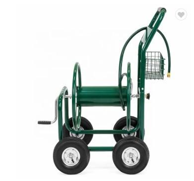 China Convenient Four-wheel Garden Hose Reel Cart with Storage Basket and Water Hose Holder for sale