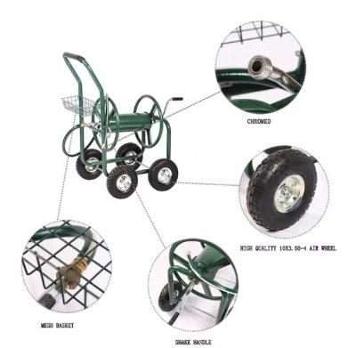 China Four-Wheel Steel Garden Hose Reel Cart for Convenient Heavy Duty Tool and Hose Storage for sale