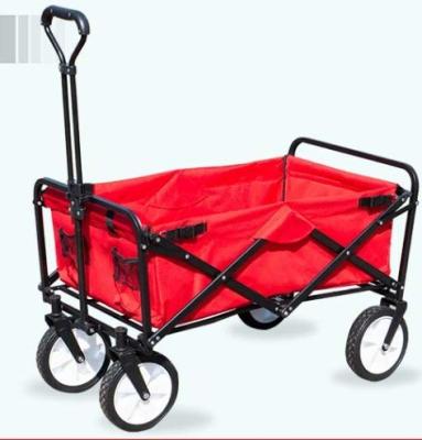 China 80kgs Four-Wheel Iron Platform Black Foldable Wagon Cart for Outdoor Garden Red for sale