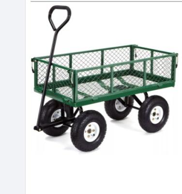 China Portable Green Four-wheel Metal Garden Wagon Ideal for Yard Work and Decoration for sale