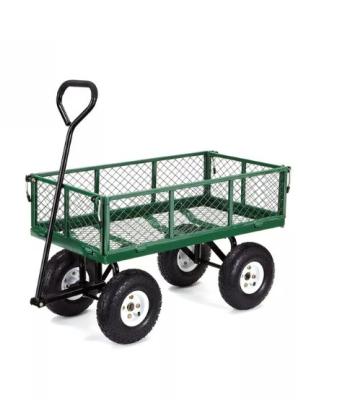 China Four Wheels Heavy Duty Steel Utility Mesh Garden Cart for Portable Garden Trolley for sale