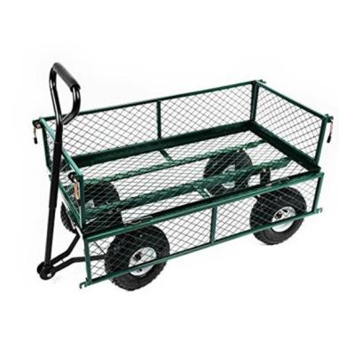 China Green Four-wheel Metal Mesh Garden Wagon Cart for Hand Carts Trolleys for sale