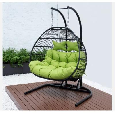 China Office Building Easy Collapsible Modern Green Cushions Double Seater Stand Outdoor Hanging Swing Chair for sale