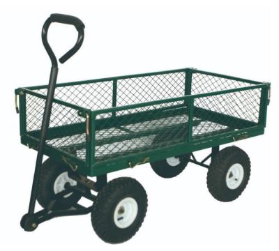 China Outdoor Iron Garden Trolley Mesh Cart Trailer With Pneumatic Wheel For Heavy Materials for sale