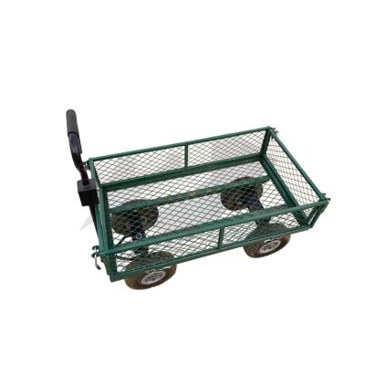 China Qingdao Port Green Heavy Duty Folding Steel Outdoor Beach Mesh Wagon for Garden Tools for sale