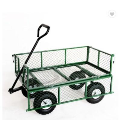 China Outdoor Green Heavy Duty Folding Steel Mesh Wagon for Garden Tools and Equipment for sale