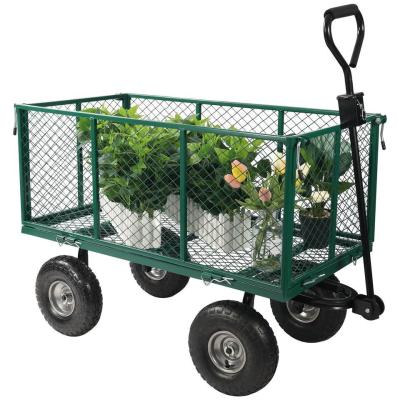 China Outdoor Garden Firewood Plants Iron Mesh Trolley with Four Wheels and Iron Frame for sale