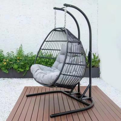 China Modern Green Cushions Double Seater Stand Outdoor Hanging Swing Chair Custom Patio Gardening Furniture Set for Outdoor for sale