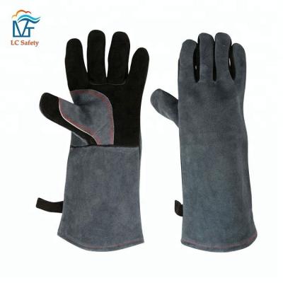 China Reinforced between thumb and palm leather Oven Grill Heat Resistant Cooking BBQ Gloves for Burns GRILL Steam Gloves for sale