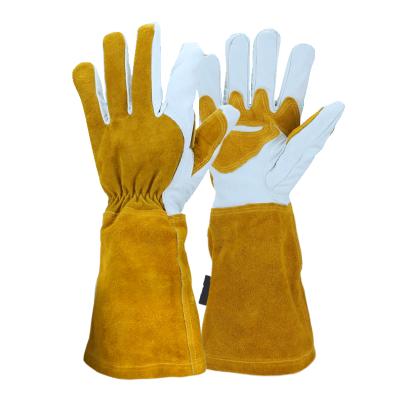 China Durable Work Welding Cutting Gloves High Quality Long Anti Cowhide Leather Safety Glove for sale