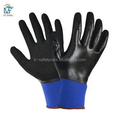 China Black Nylon Sandy Nitrile Full Coated Glove Dexterity 13 Gauge Glove for sale