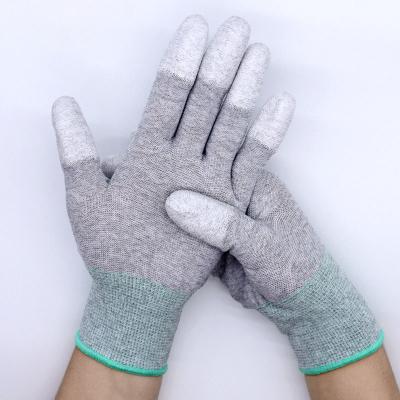 China Flexible Anti Static Carbon Fiber Gloves Nylon Finger PU Coated Protection Work Gloves for sale