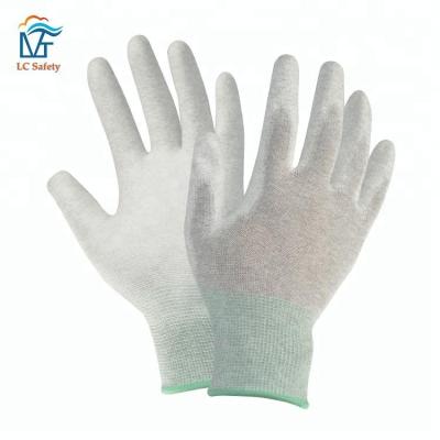 China PU Coating Anti-Slip Palm Fit ESD Cleanroom Gauge Carbon Fiber 13 Gauge Anti Carbon Gloves White PU Glove for sale