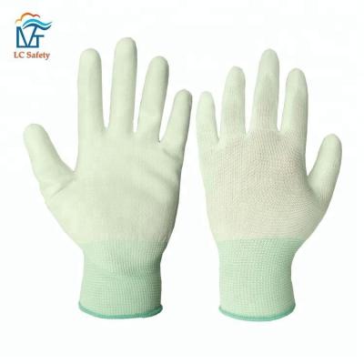 China Durable 13/15/18 Gauge PU White Nylon Working Palm Coated Gloves for sale