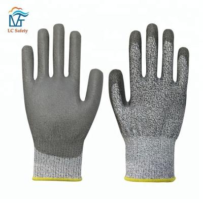 China Durable 13 Gauge HPPE Cut Resistant Gray PU Coated Gloves For Working Protect for sale