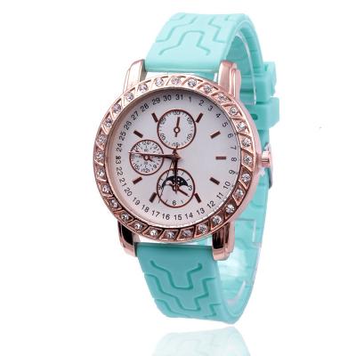 China Wholesale Three-dimensional embossed fashion Rhinestone-encrusted silicone strap watch waterproof three eyes for sale