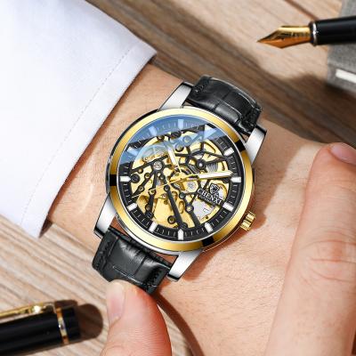 China Automatic Mechanical Hollow Watch Men's Waterproof Leather Strap Luminous Mechanical Watch Water Resistant for sale