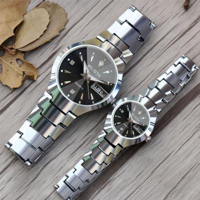 China Auto Date Wlisth Brands Tungsten Steel Cheap Quartz Watches Fashion Reloj Couple Watches Set Luminous Watches For Men And Woman for sale