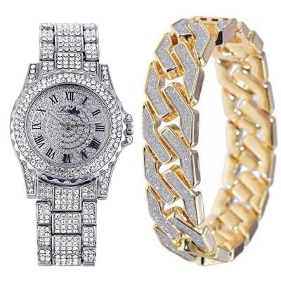 China Non-Specific Round Luxury Men's Watch With Bling Time Indicators Iced Out Bracelet Hop Watch for sale