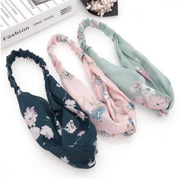 China New Eco-friendly Style Accessories Fashion Print Floral Silk Headband For Girls Hair Decor Chinese Knot Women's Headband for sale