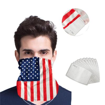 China Wholesale Men High Elastic Outdoor Earloop Face Cover Flag Washable Reusable Bandana With PM2.5 Filters for sale