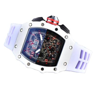 China 2022 new day/date fashion men's watch to shape the round hollow watch men's quartz silicone rubber watch for sale