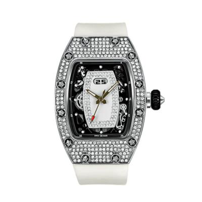 China Full Large Luxury Ladies Full Diamond Day/Date Niche Light Dial Frank Barrel-Shaped Watch for sale