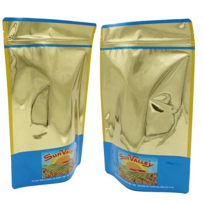 China Recyclable Custom Logo Gold Ziplock Mylar Smell Proof Seed Packaging Bag for sale