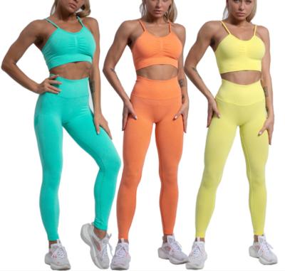 China Full 8 Colors and Crop Top Women Sports Gym Wear Breathable Wholesale Tights 2 Pieces Women Yoga Seamless Set for sale