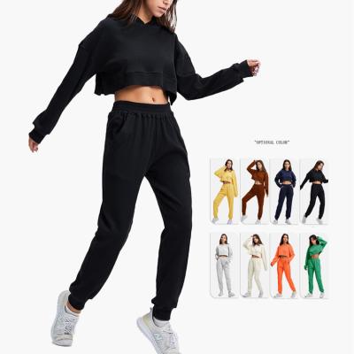 China Wholesale Fashion Top Sport Set Two Piece Custom Wear Womens Breathable Crop Running Tracksuits With Hood for sale