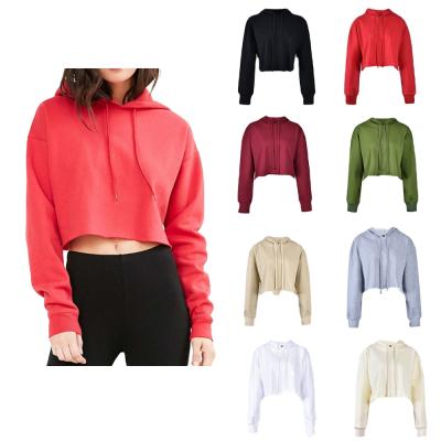 China Breathable Ladies Loose Long Sleeve Cotton Crop Tops Custom Women's White Pullover OEM Hoodies for sale