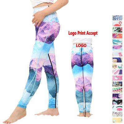 China Active Wear Girls Fitness Gym Training Sportswear Sublimation Printing Children Breathable Running Leggings Kids Waist Yoga Pants Top for sale