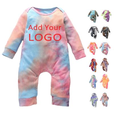 China Custom Logo Boys Girls Tie Dye Newborn Baby Cotton Breathable Jumpsuit Onesie Buttons Long Sleeve Unisex Infant Rompers Print for sale