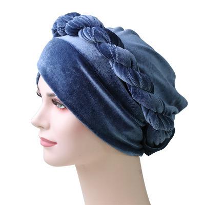 China New Amazon Soft Velvet Women Stretch Braid Cotton Turban Hat Cancer Muslim Women Headwear Ca PS Hijab Under Wrap Scarf for sale