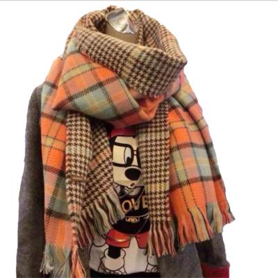 China Hot Selling Soft Muti Colors Long Thick Woolen Cape Scarves Tassel Large Winter Plaid Tartan Scarf Acrylic Oversized Yarn Blanket for sale