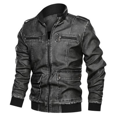 China Men's Loose Windproof Zipper Bag PU Leather Jacket Style Motorcycle Jacket Retro for sale