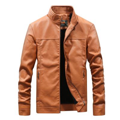 China Men's Stand Collar Solid Color Motorcycle Leather Jacket Large Size Leather Jacket Windproof for sale