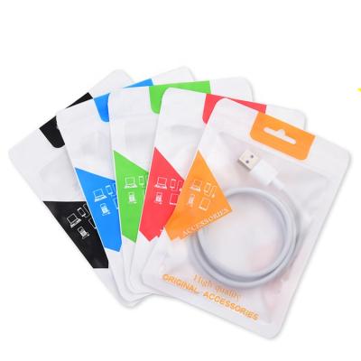 China Disposable Plastic Bag Cable Packaging Side Ziplock Custom Printing Usb Plastic Bag With Hanging Hole for sale