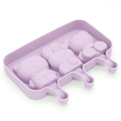 China Beautiful Viable 3 Cup Ice Cream Mold With Lid Silicone Popsicle Mold Homemade DIY Ice-sucker Mold for sale