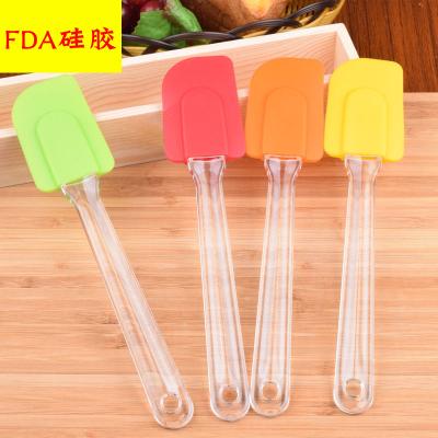 China Transparent Baking Tool Handle Silicone Spatula Half-Scraped Cream Baking Spatula Tool for sale