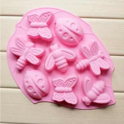 China Handmade Viable Beetle Dragonfly Bee Dragonfly Insect 8 Silicone Soap Chocolate Dessert Cake Mold for sale